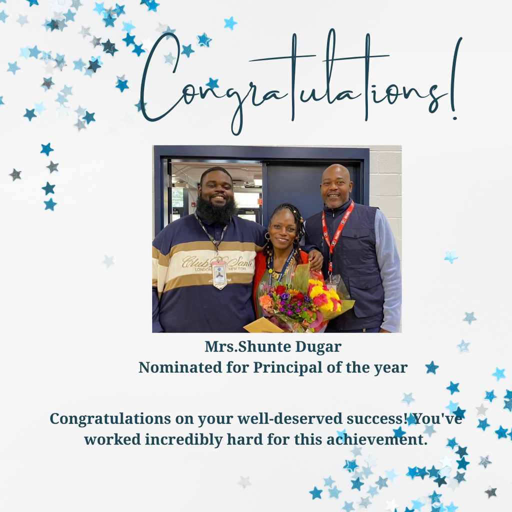 Flyer with blue stars and a family picture