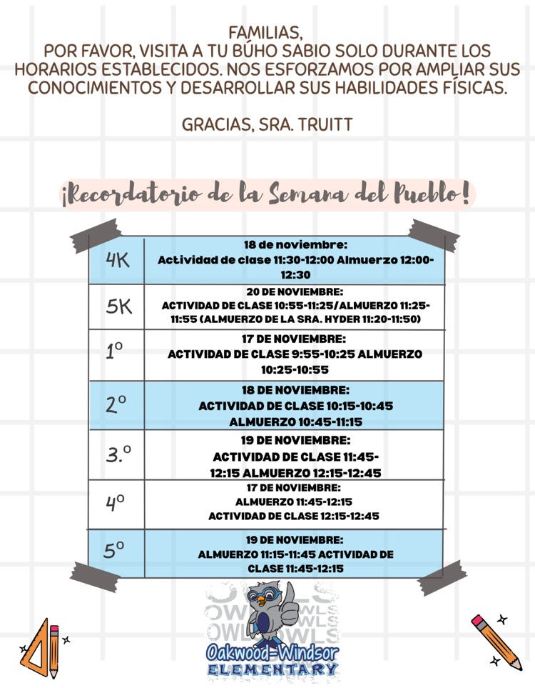 village week reminders Spanish 