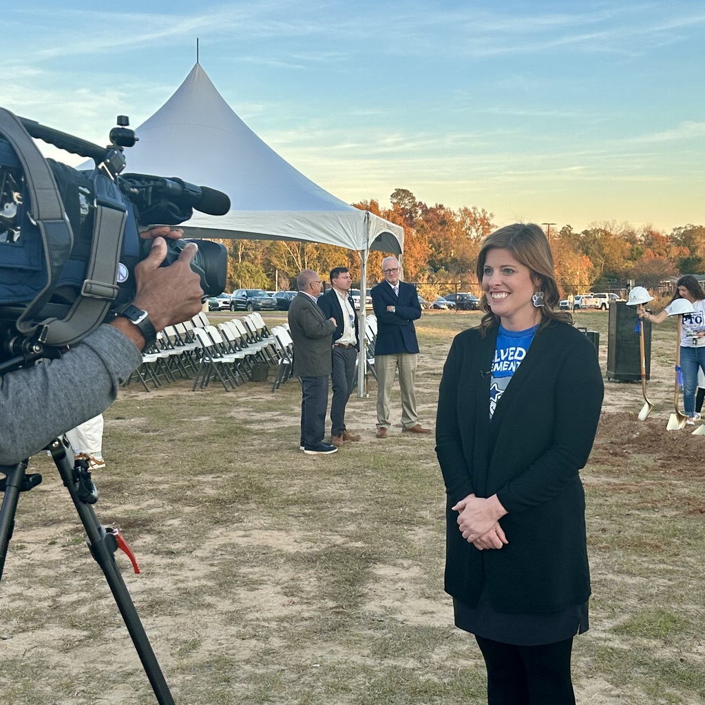 Principal Alyson Long being interviewed after breaking ground at Belvedere’s groundbreaking ceremony.