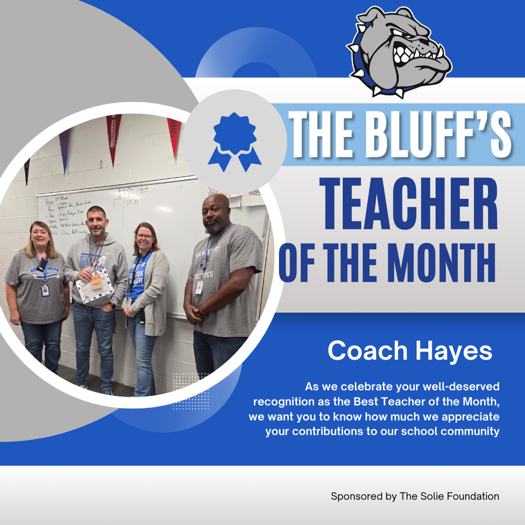 November Teacher of the Month Coach Hayes posing with Administration