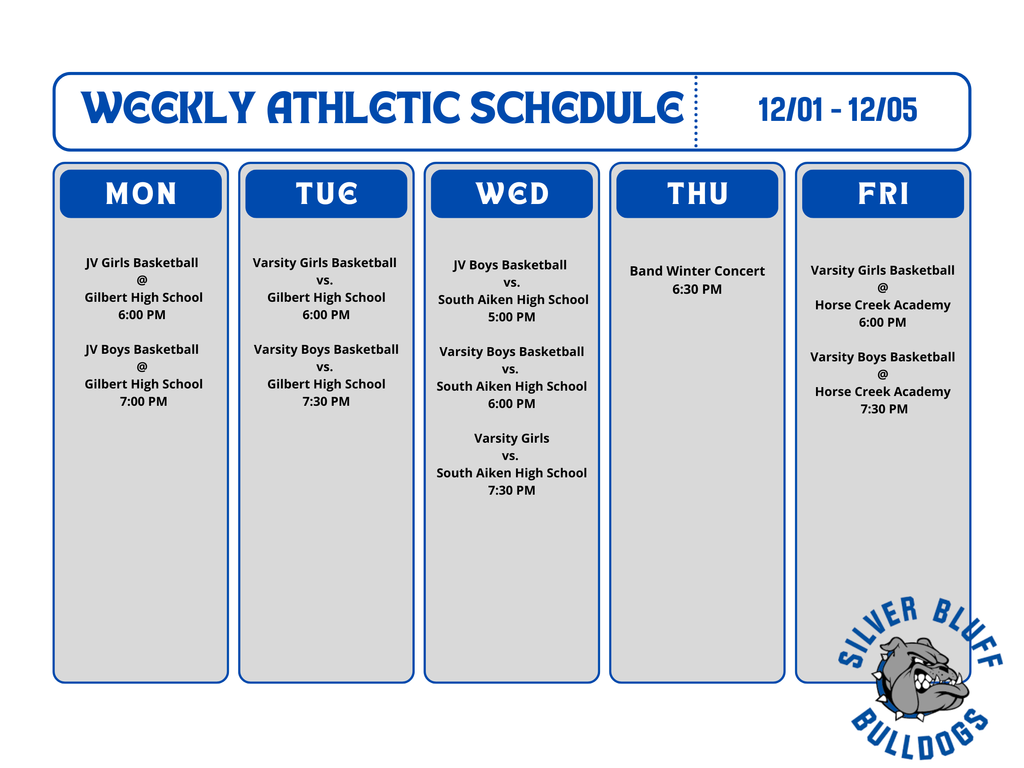 Athletic Events for 12/1 to 12/5