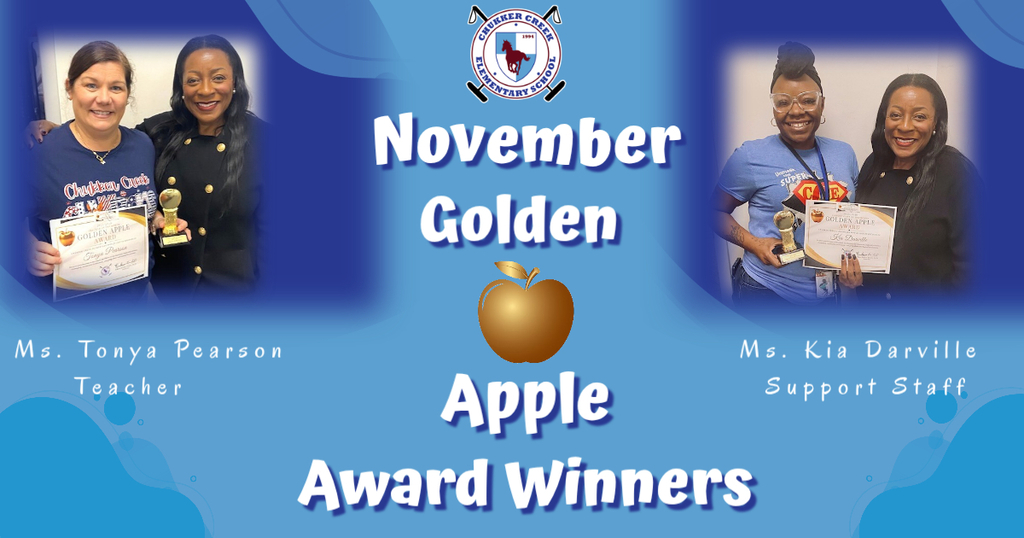 4 ladies smiling holding awards and trophies for teacher and staff member of the month