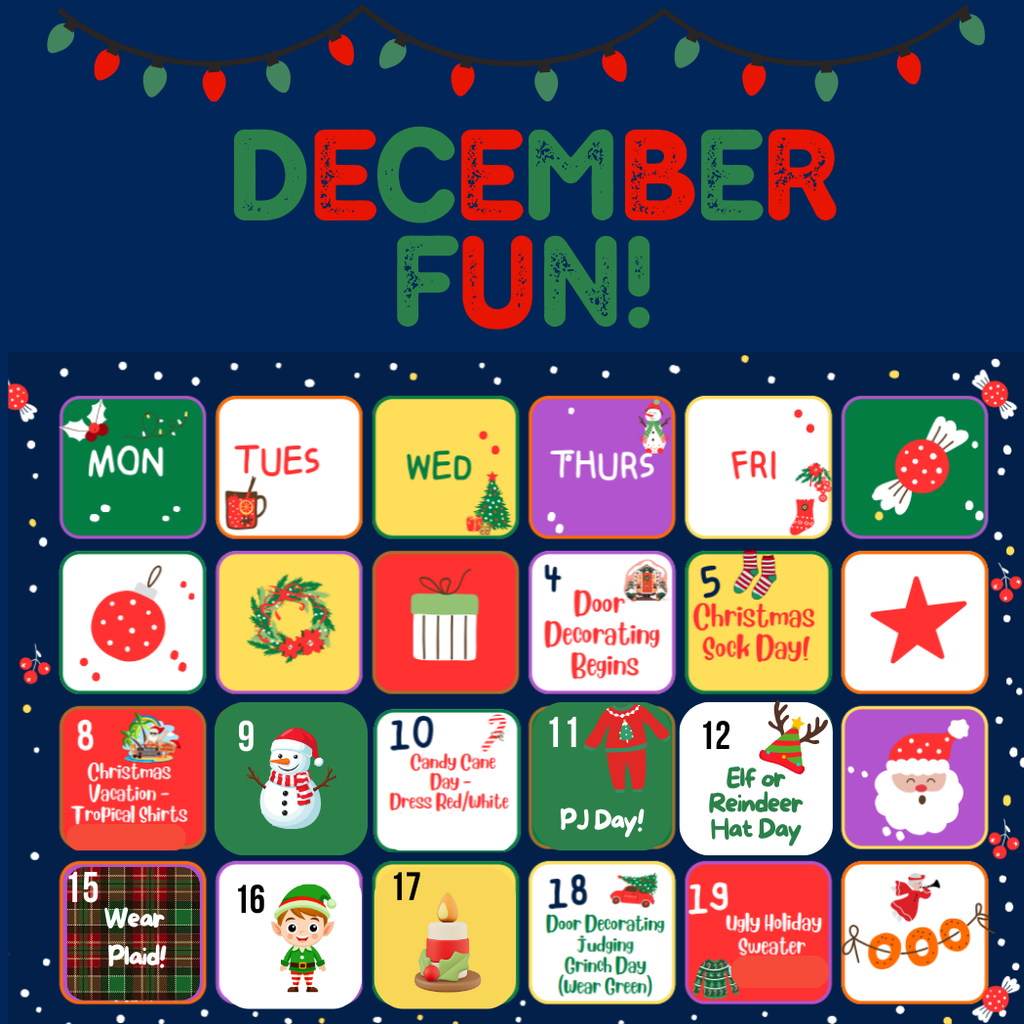 Christmas Calendar with Christmas themed icons. 