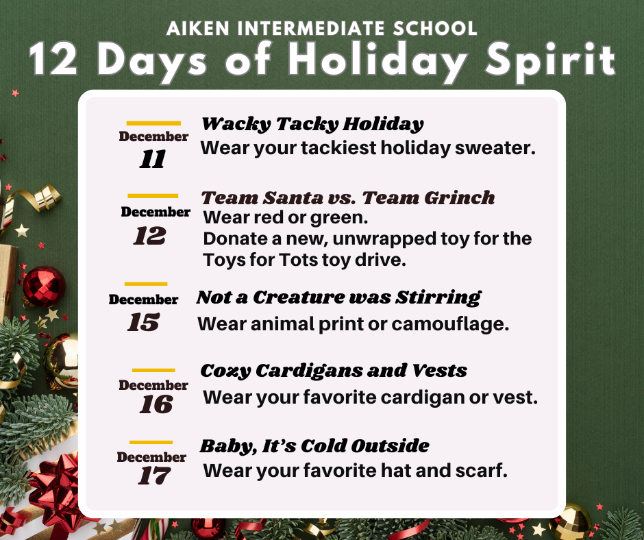 12 Days of Holiday Spirit Dress Up Theme Days Flyer
