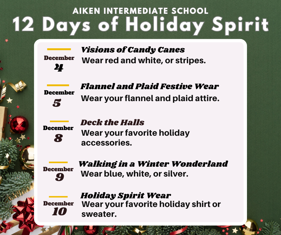 12 Days of Holiday Spirit Dress Up Theme Days Flyer