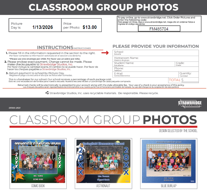 Class picture day ordering information