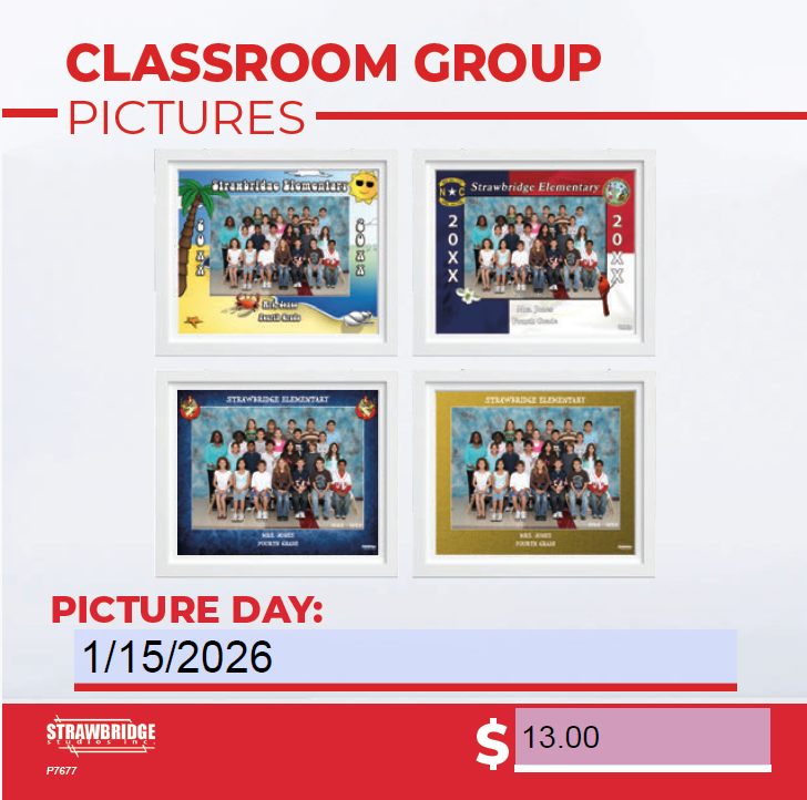 A flyer has images of class pictures and a date for picture day on January 15, 2026.