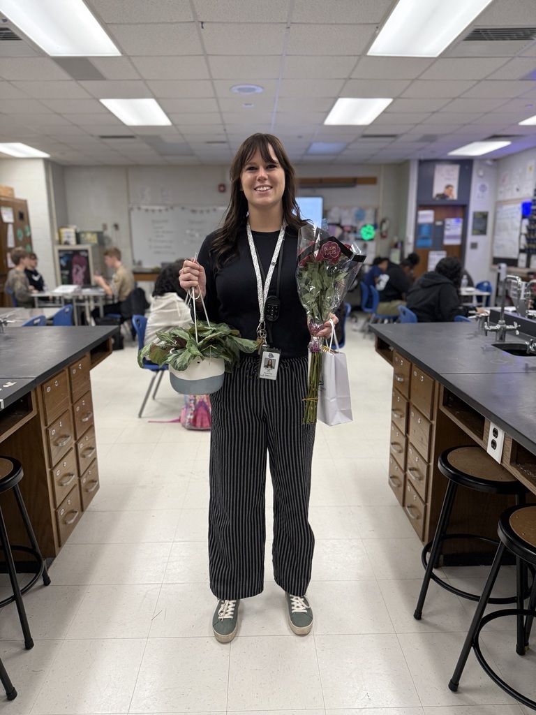 A Silver Bluff Teacher, Madison Spires, smiles after being surprised in her science classroom with the news that she's on the Teacher of the Year Honor Court.