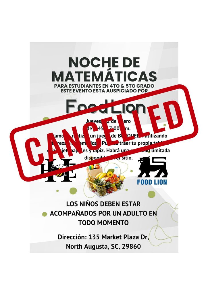 grocery basket with details about math night being cancelled