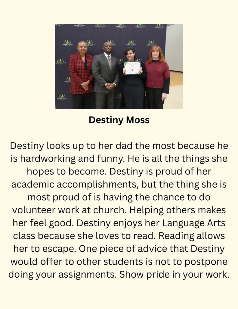 Destiny Moss-Junior Scholar
