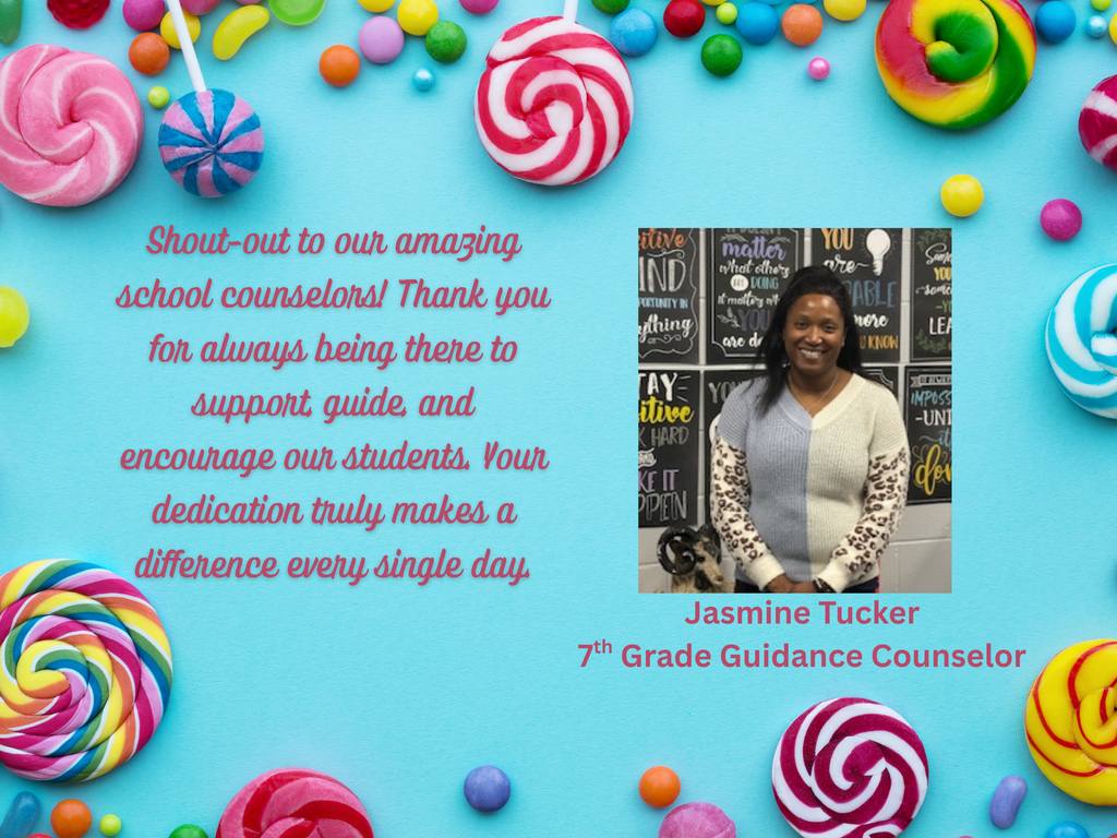 Blue flyer with pictures of candy and a young lady