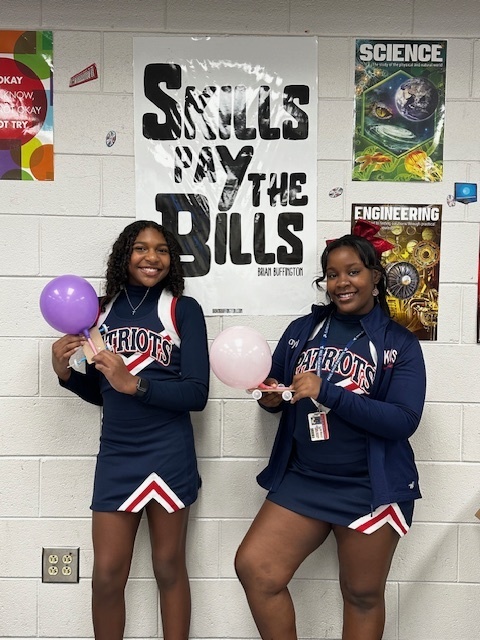 Even though it is game day, our cheerleaders are focused on their education -specifically making balloon cars in Mrs. Dunbar's class!