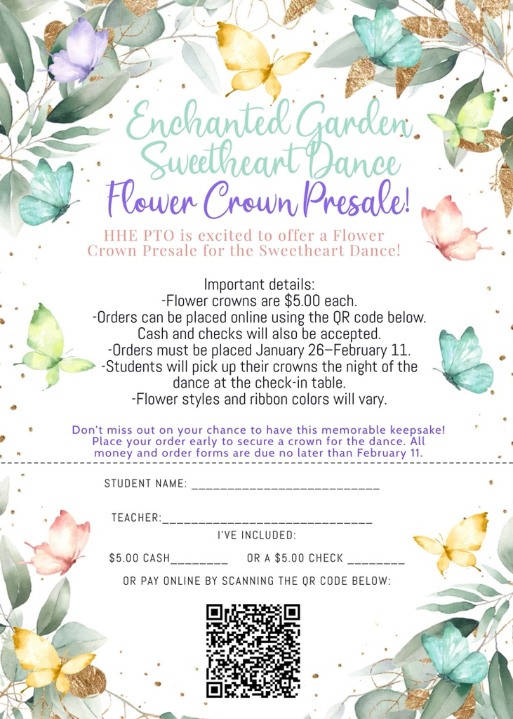floral print stating purchase of floral crowns are available through Feb. 11