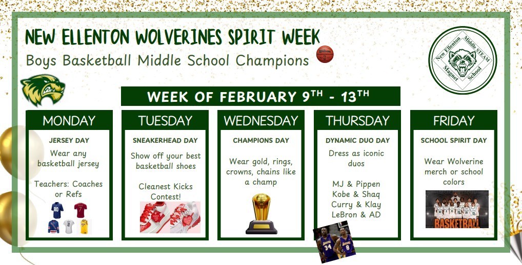 New Ellenton Wolverines Spirit Week Boys Basketball Middle School Champions February 9-13