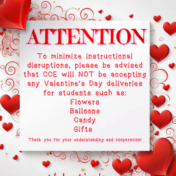 Valentine's Day notice with hearts