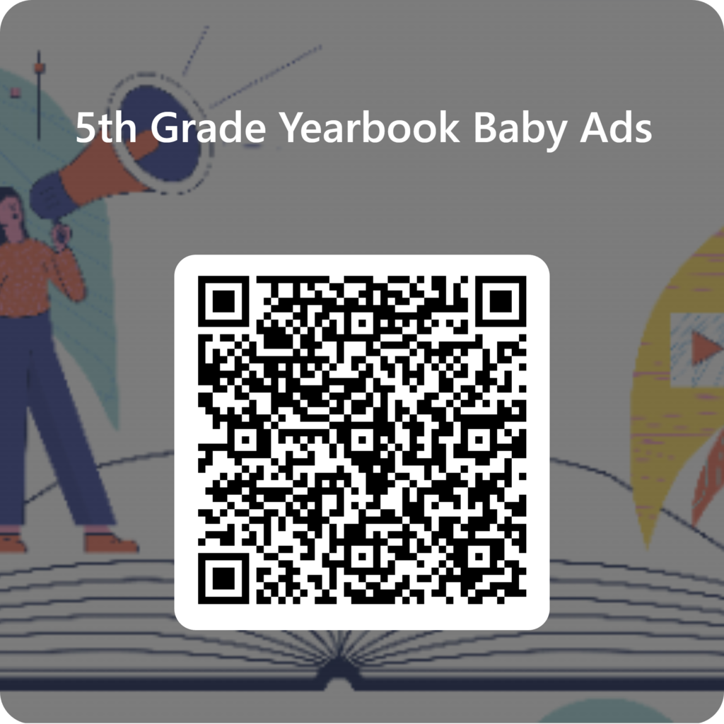 a QR code to purchase a 5th grade yearbook baby ad
