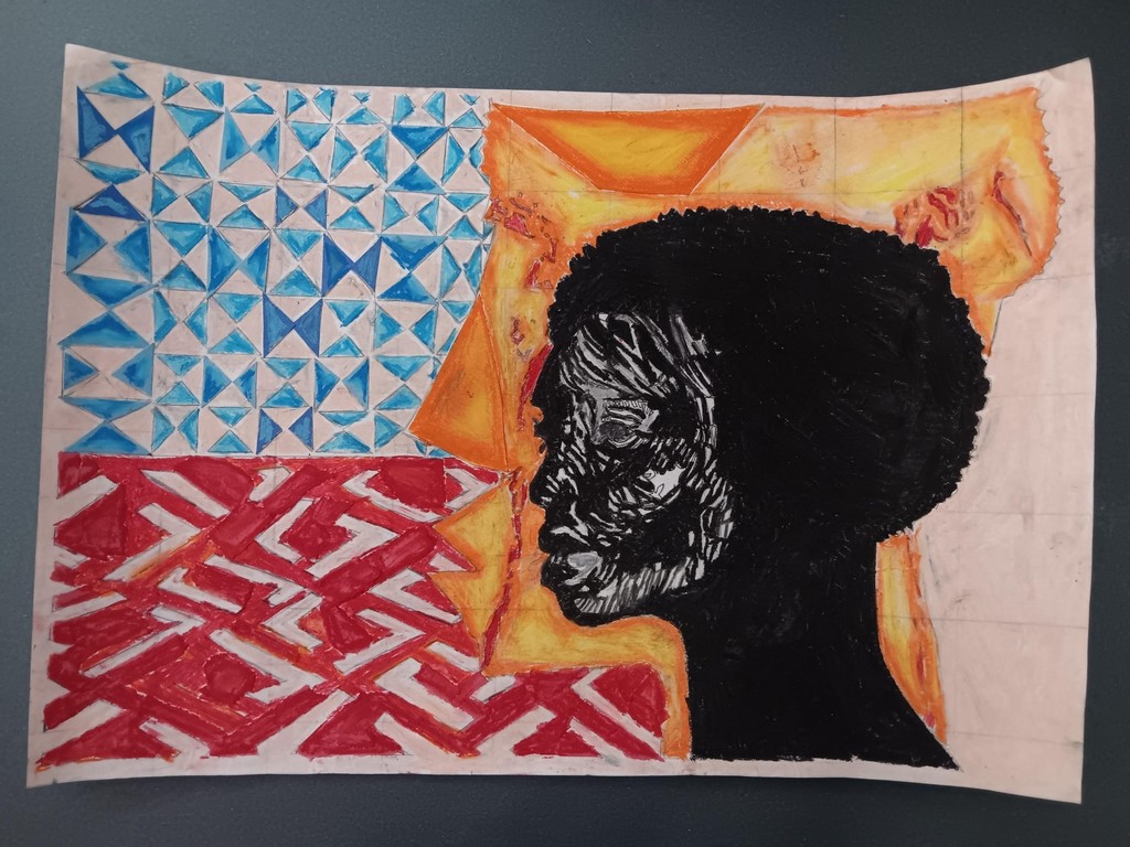 African American silhouette with shapes in background