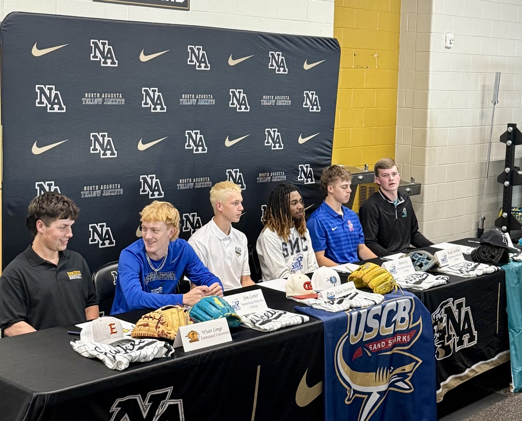 Six North Augusta athletes prepare to sign NCAA Letter of Intent for baseball programs.
