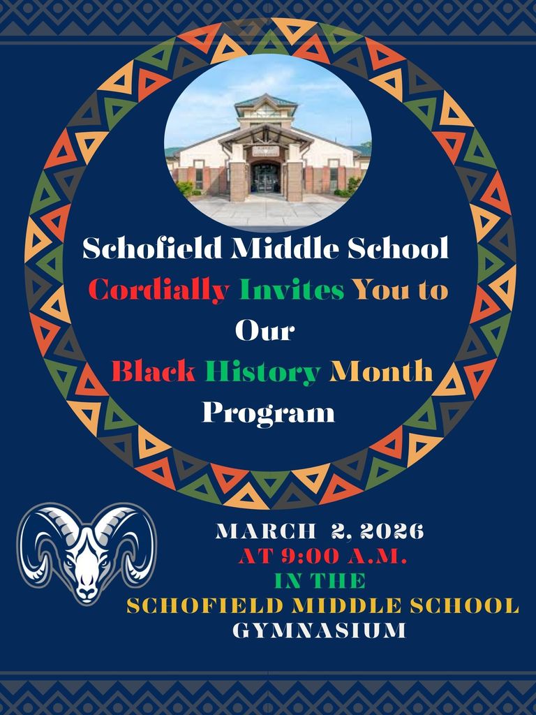 Colorful flyer with a picture of the school