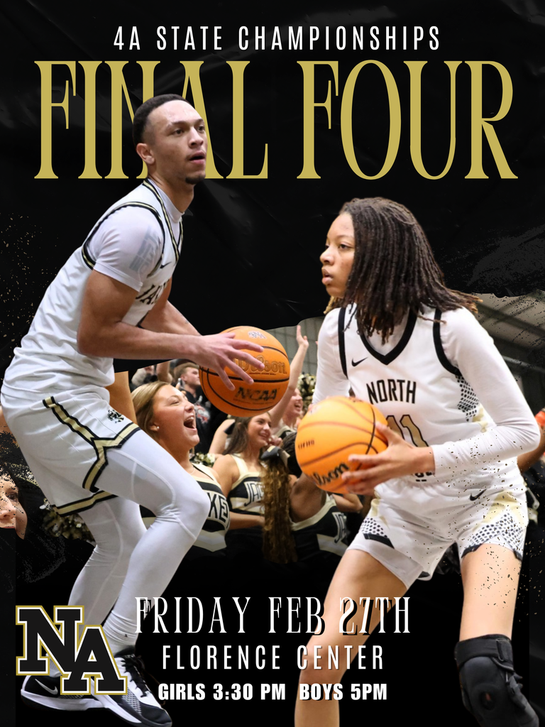 Girl and boy basketball players holding balls with cheerleaders in background.
