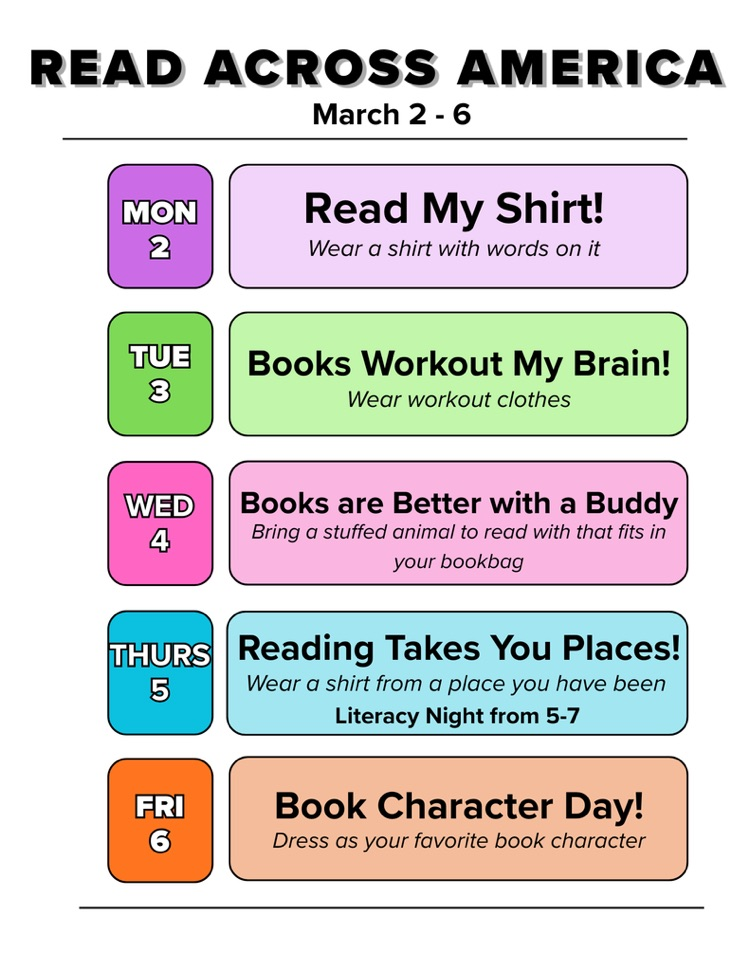 read across America theme days are explained in a colorful background 