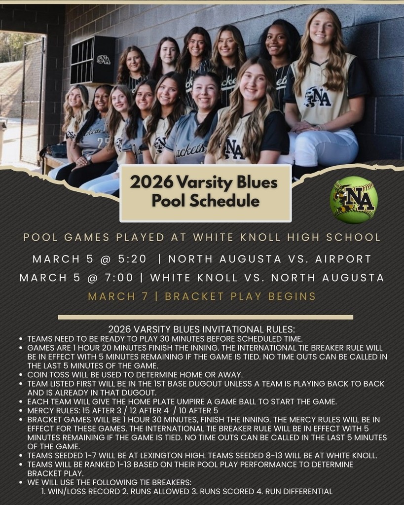 Softball players with information regarding Varsity Blues Invitational.