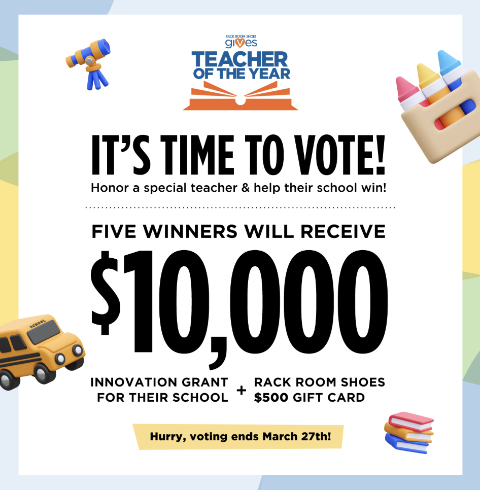 A flyer with images of school supplies states that it's time to vote.