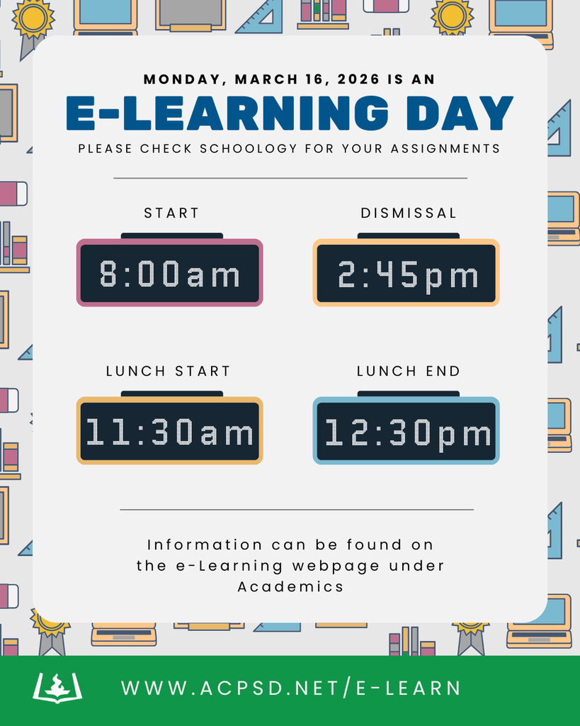 Monday March 16th is an e-learning day.
