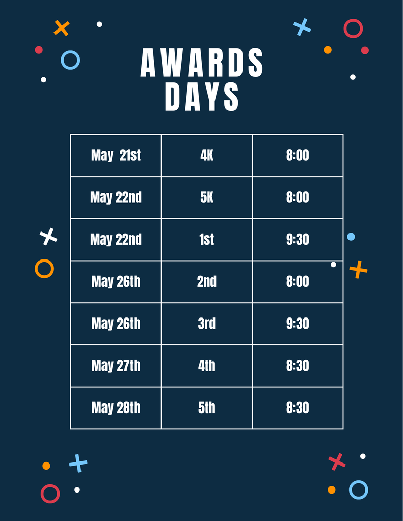 A flyer provides dates for End -of-Year Award Days.
