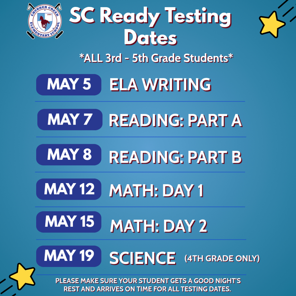SC Ready Testing Date Information with 2 stars