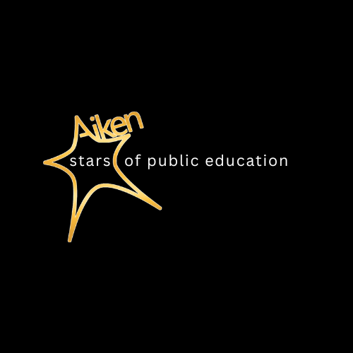 Aiken stars of public education with a gold star and black background. 