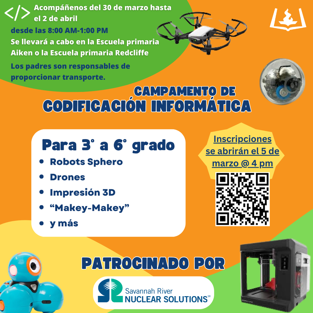 6th Grade Spanish coding camp flyer