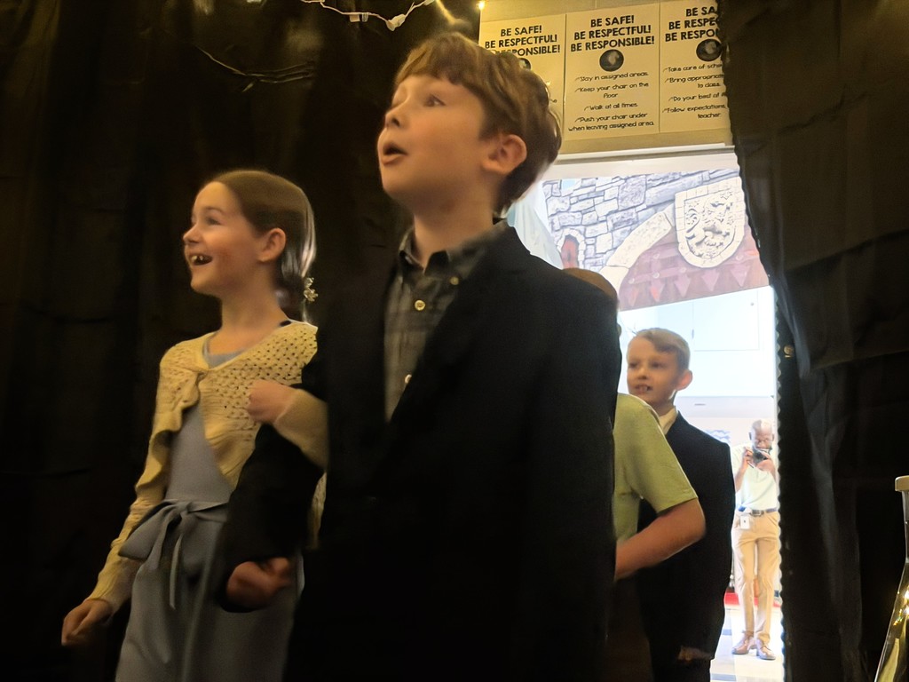 Students escorted one another into their transformed classrooms.