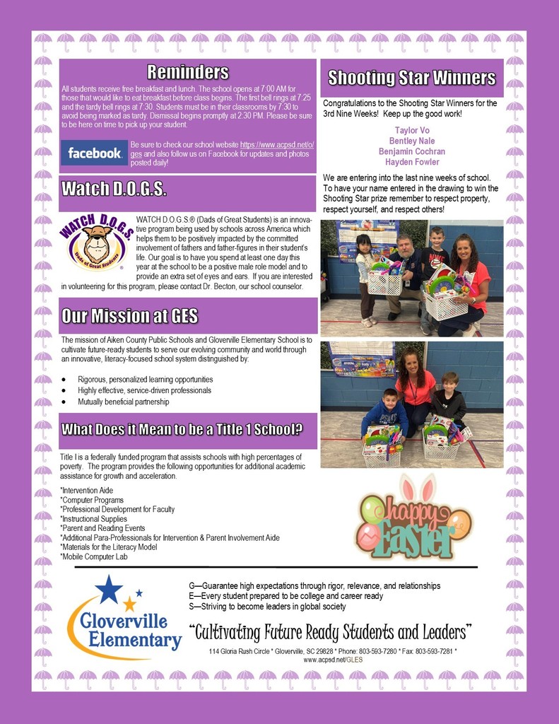 April Newsletter (Back)