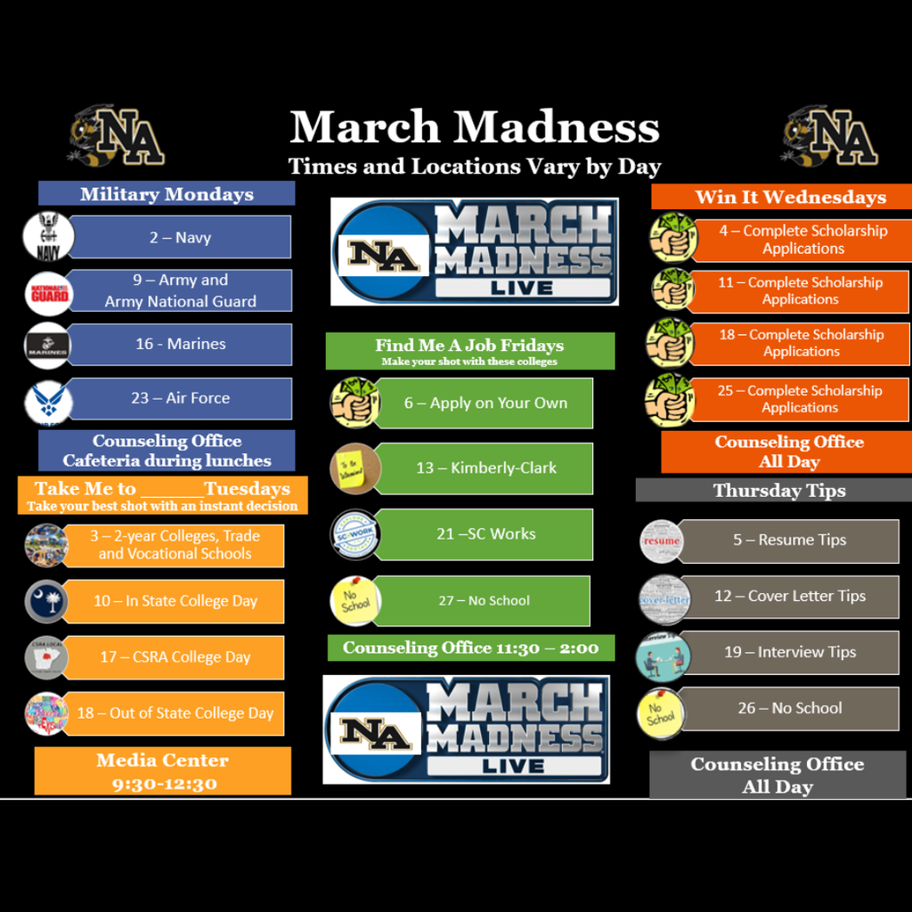 March Madness Weekly Events for NAHS.