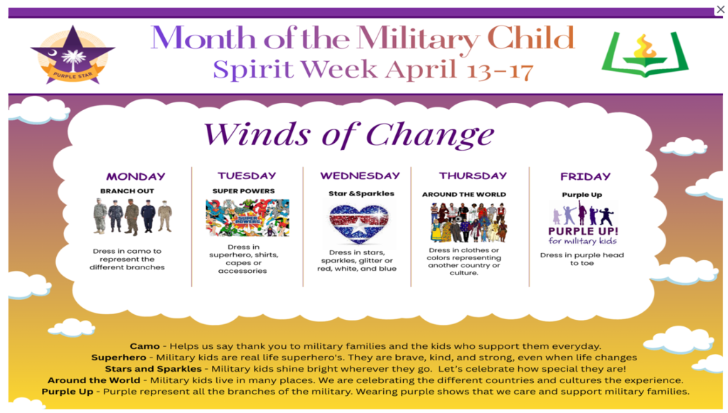 Military Child Spirit Week April 13th - 17th 