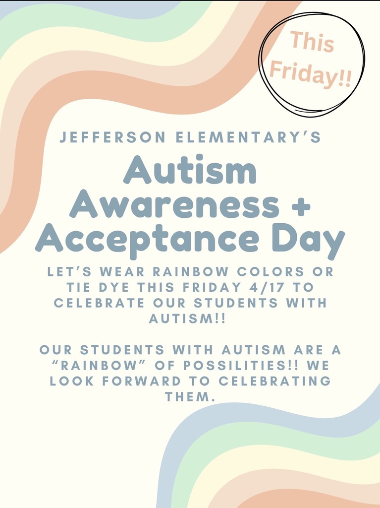 A flyer with rainbow colors provides information about Autism Awareness Day.