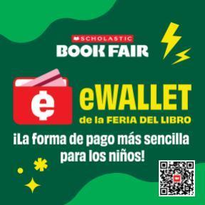 A flyer with a green background contains a QR code with information in Spanish for the book fair.