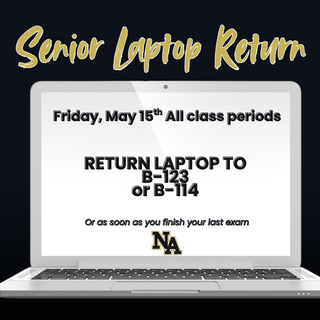 Laptop with return information with NA Block Logo.