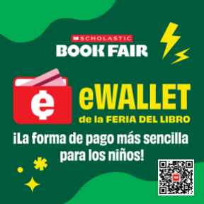 A flyer contains a QR code for the Book Fair eWallet.