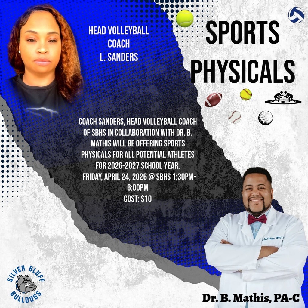 Silver Bluff High School is offering Volleyball Conditioning for 8th grader interested in playing volleyball next year. It will take place Monday, April 27 to Thursday, April 30 from 4-6 PM in the Silver Bluff Gym. All skills are welcome. Make sure to wear athletic attire and sneakers. Contact Coach Sanders at Silver Bluff if you have any questions.  ​