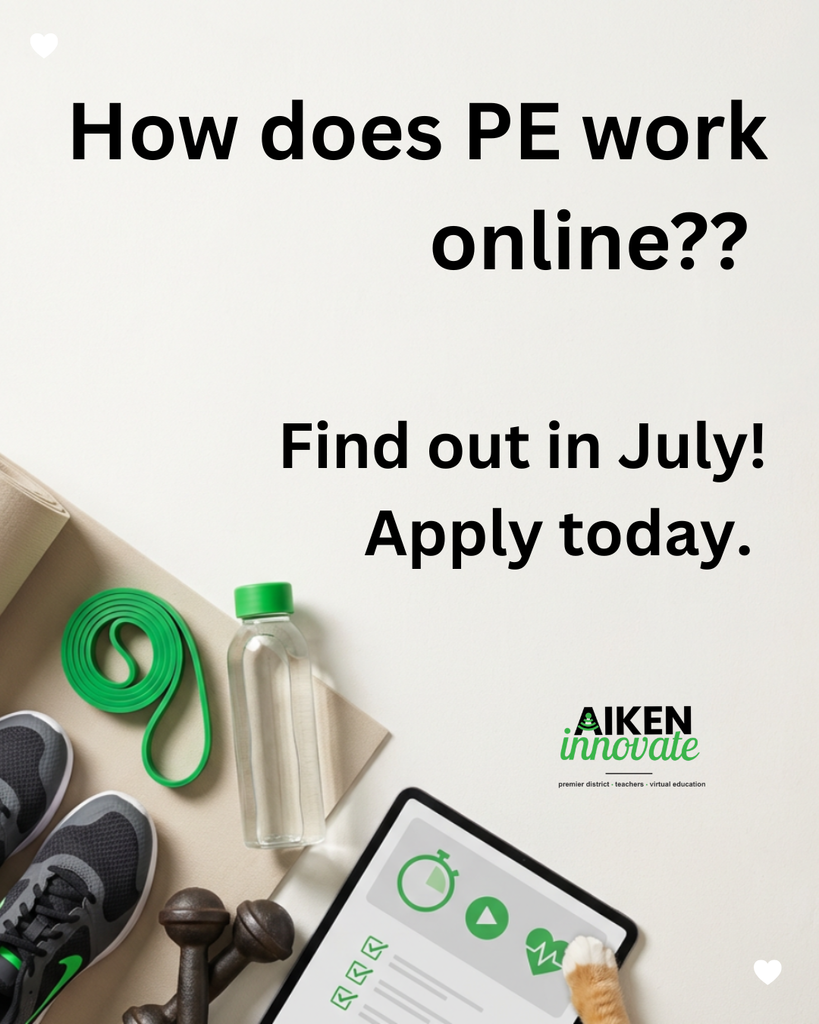 Flyer asking How does PE work online??  Find out in July!  Apply today.