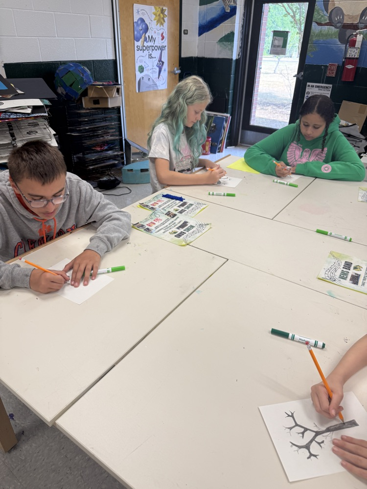 students working on art