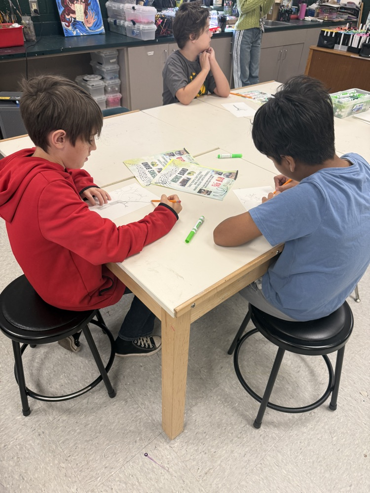 students working on art