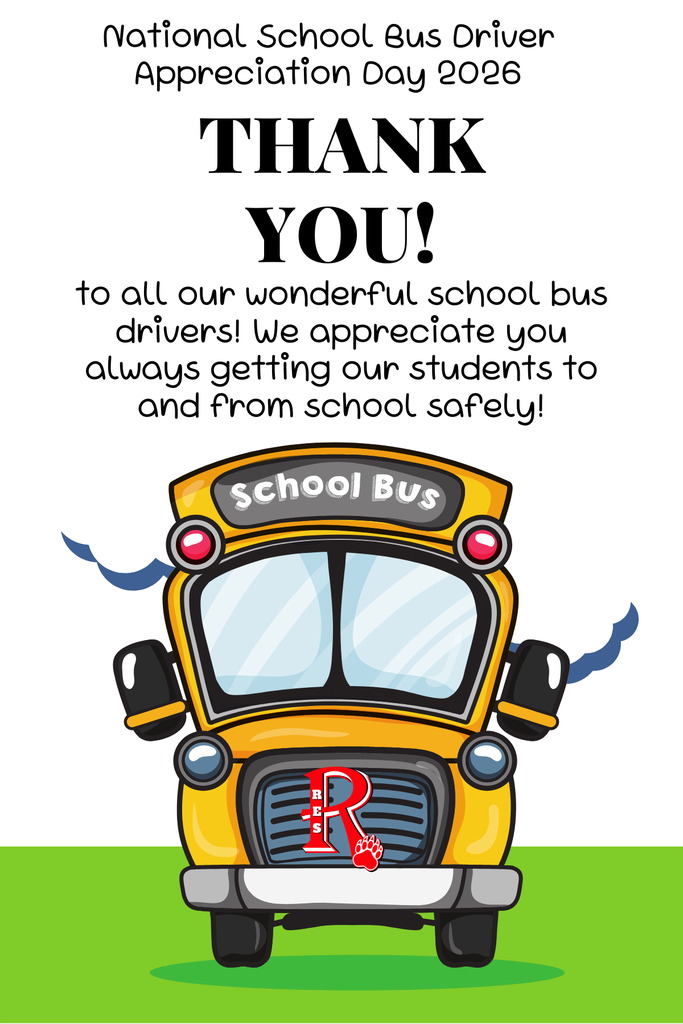 National School Bus Driver Appreciation Day flyer. Thank You to all our wonderful school bus drivers! We appreciate you always getting our students to and from school safely! School bus image.