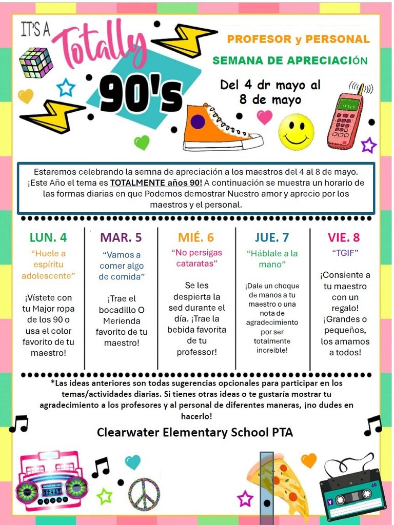Totally 90s Teacher Appreciation Flyer Spanish 
