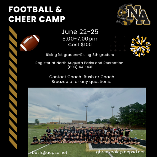 Football and Cheer Camp attendees on field. 