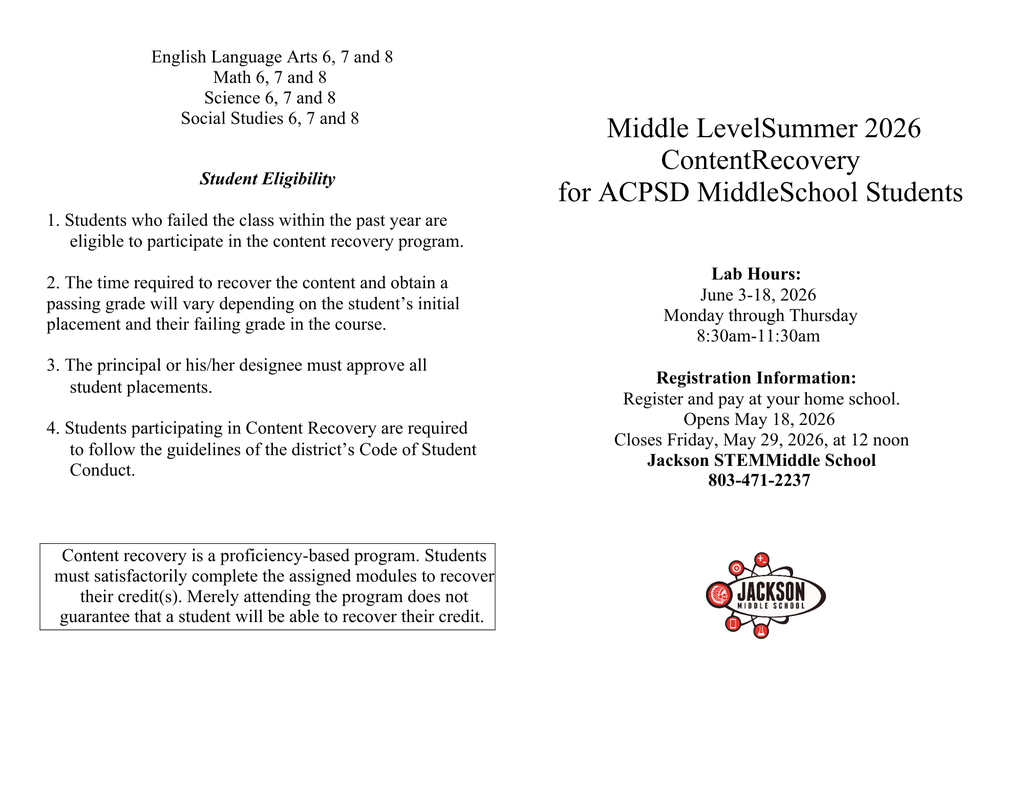 Summer School brochure,  page 1