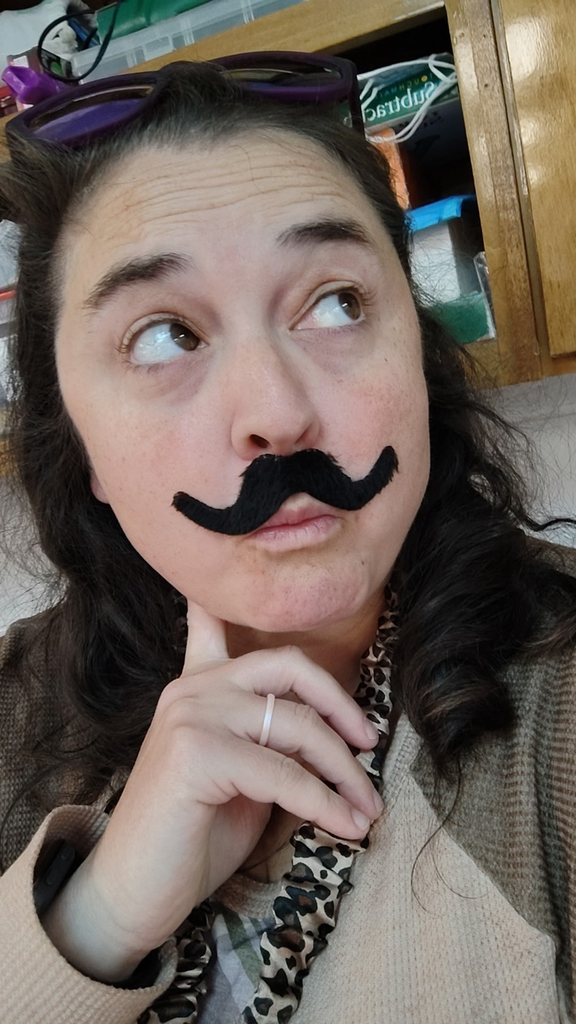 Teacher wearing a fake mustache