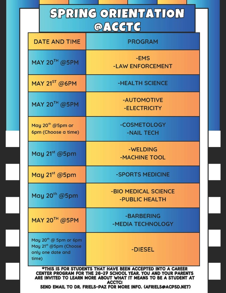 Schedule for orientation. 